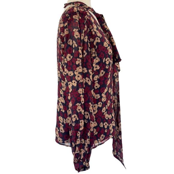 POLO RALPH LAUREN GEORGETTE TIE NECK ONE SHOULDER BLOUSE IN BURGUNDY NWT SIZE 6 - Picture 9 of 16